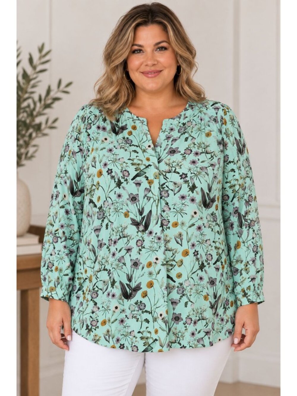 J. Jill Women's Plus Botanical Floral Print Long Sleeve Popover Blouse Size 4X